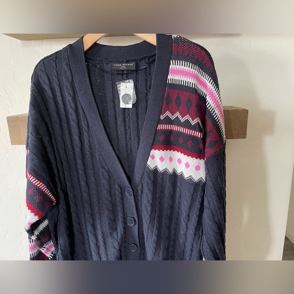 Lane Bryant|Classic button front cable & jacquard cardigan in geometric pattern• - Picture 6 of 14